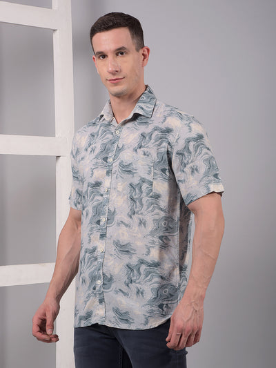Blue Abstract Print Linen Shirt-Men Shirts-Crimsoune Club