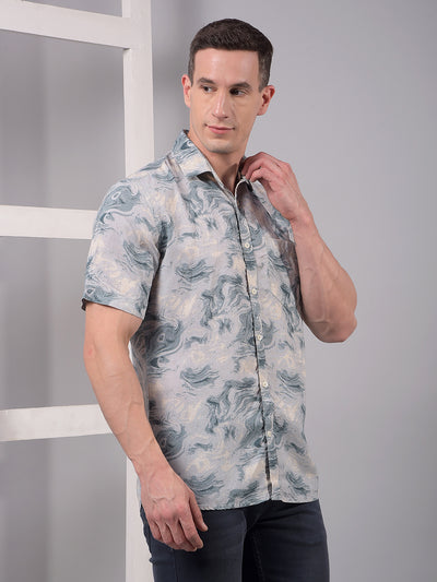 Blue Abstract Print Linen Shirt-Men Shirts-Crimsoune Club