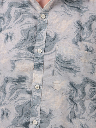 Blue Abstract Print Linen Shirt-Men Shirts-Crimsoune Club