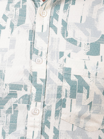 Green Printed Linen Shirt-Men Shirts-Crimsoune Club