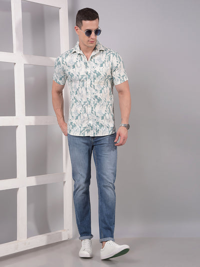 Green Printed Linen Shirt-Men Shirts-Crimsoune Club