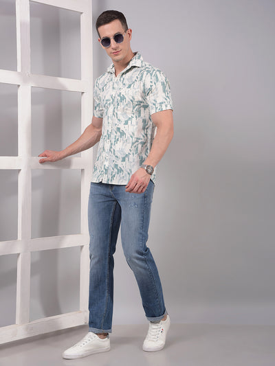 Green Printed Linen Shirt-Men Shirts-Crimsoune Club