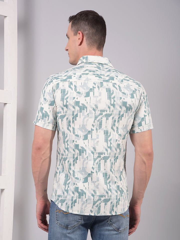 Green Printed Linen Shirt-Men Shirts-Crimsoune Club