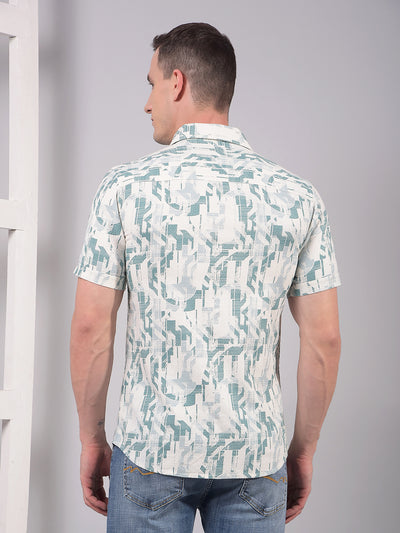 Green Printed Linen Shirt-Men Shirts-Crimsoune Club