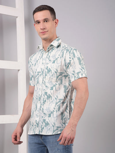 Green Printed Linen Shirt-Men Shirts-Crimsoune Club