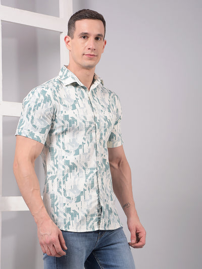 Green Printed Linen Shirt-Men Shirts-Crimsoune Club