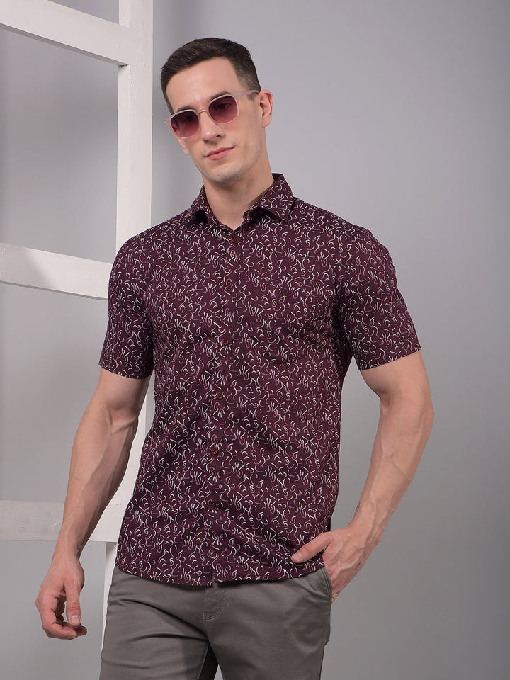 Maroon Printed Linen Shirt-Men Shirts-Crimsoune Club