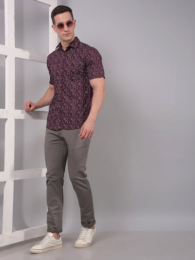 Maroon Printed Linen Shirt-Men Shirts-Crimsoune Club