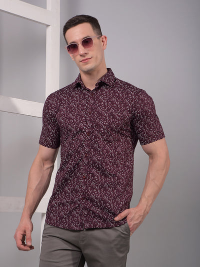 Maroon Printed Linen Shirt-Men Shirts-Crimsoune Club
