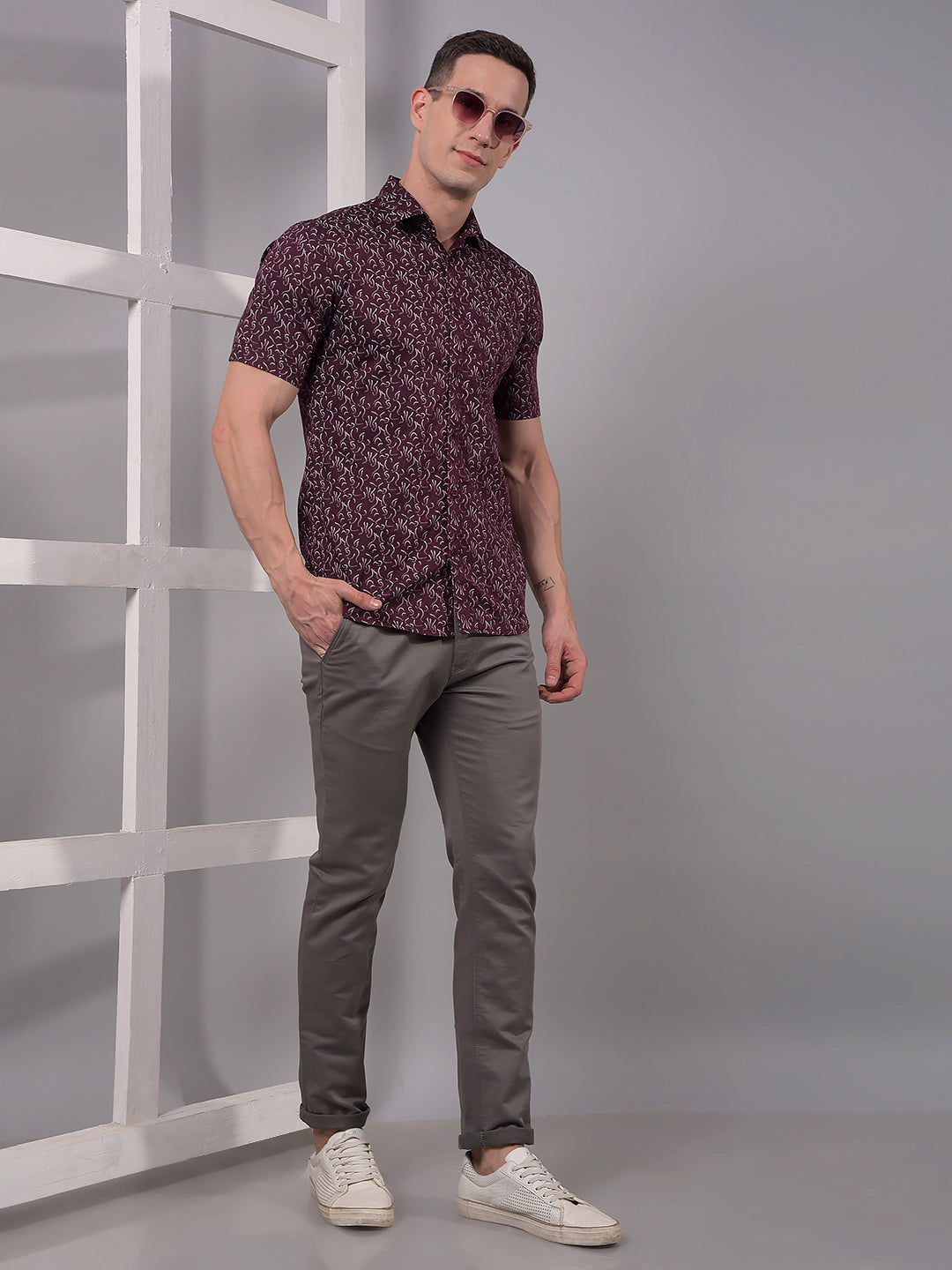 Maroon Printed Linen Shirt-Men Shirts-Crimsoune Club