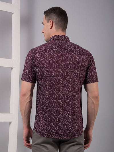 Maroon Printed Linen Shirt-Men Shirts-Crimsoune Club