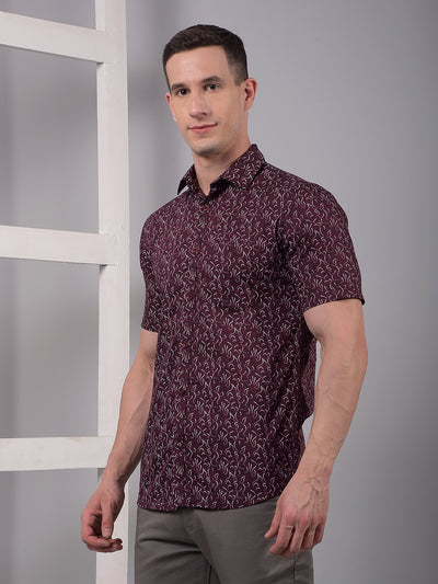 Maroon Printed Linen Shirt-Men Shirts-Crimsoune Club