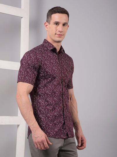 Maroon Printed Linen Shirt-Men Shirts-Crimsoune Club