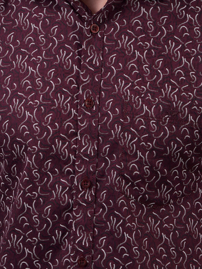 Maroon Printed Linen Shirt-Men Shirts-Crimsoune Club