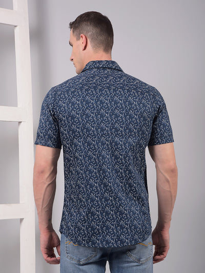 Blue Printed Linen Shirt-Men Shirts-Crimsoune Club