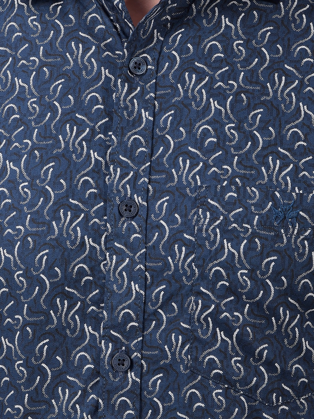 Blue Printed Linen Shirt-Men Shirts-Crimsoune Club