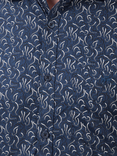 Blue Printed Linen Shirt-Men Shirts-Crimsoune Club