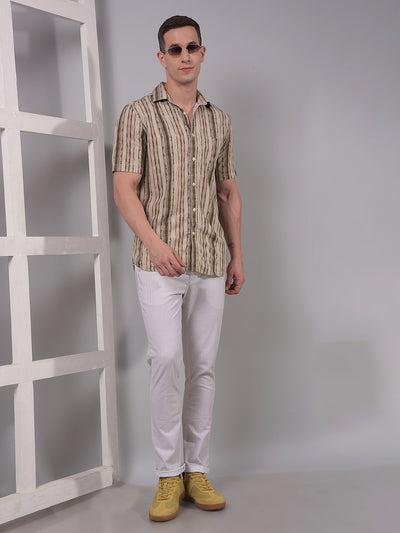 Olive Printed 100% Cotton Shirt-Men Shirts-Crimsoune Club