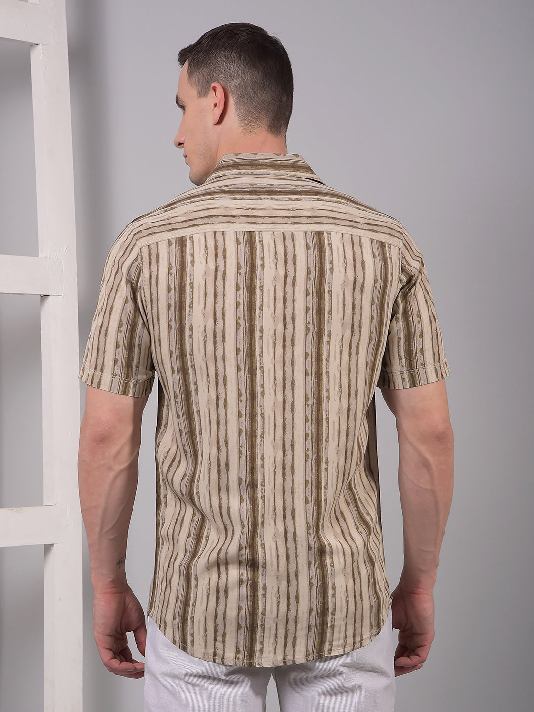 Olive Printed 100% Cotton Shirt-Men Shirts-Crimsoune Club