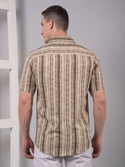 Olive Printed 100% Cotton Shirt-Men Shirts-Crimsoune Club