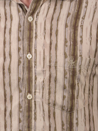 Olive Printed 100% Cotton Shirt-Men Shirts-Crimsoune Club