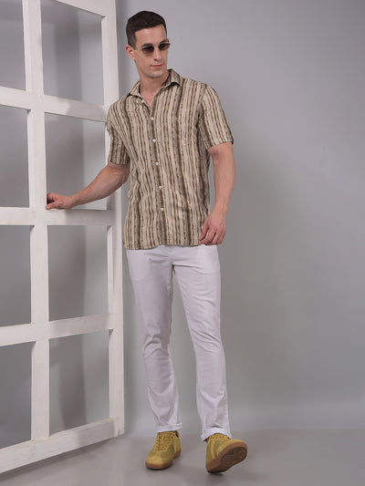 Olive Printed 100% Cotton Shirt-Men Shirts-Crimsoune Club