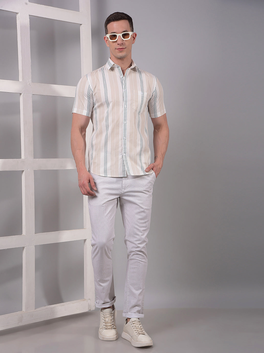 White Vertical Stripes 100% Cotton Shirt-Men Shirts-Crimsoune Club