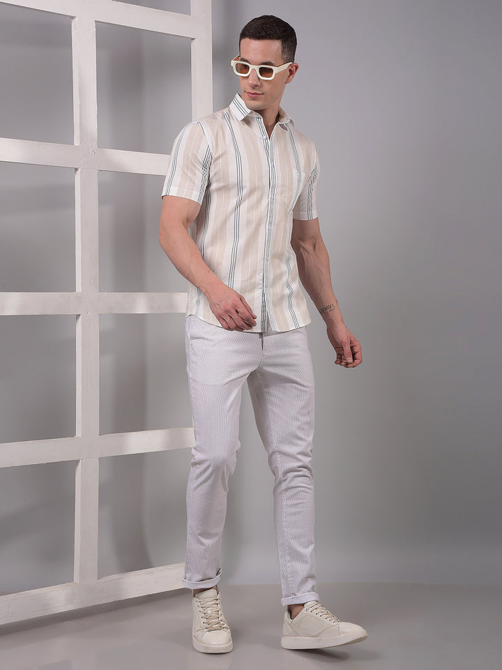 White Vertical Stripes 100% Cotton Shirt-Men Shirts-Crimsoune Club