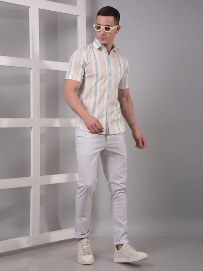 White Vertical Stripes 100% Cotton Shirt-Men Shirts-Crimsoune Club