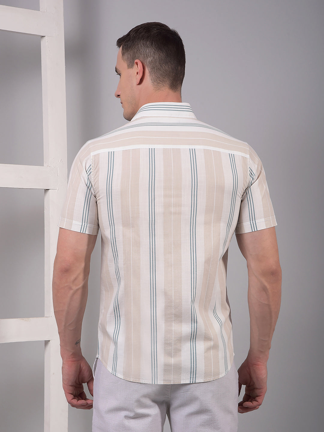White Vertical Stripes 100% Cotton Shirt-Men Shirts-Crimsoune Club
