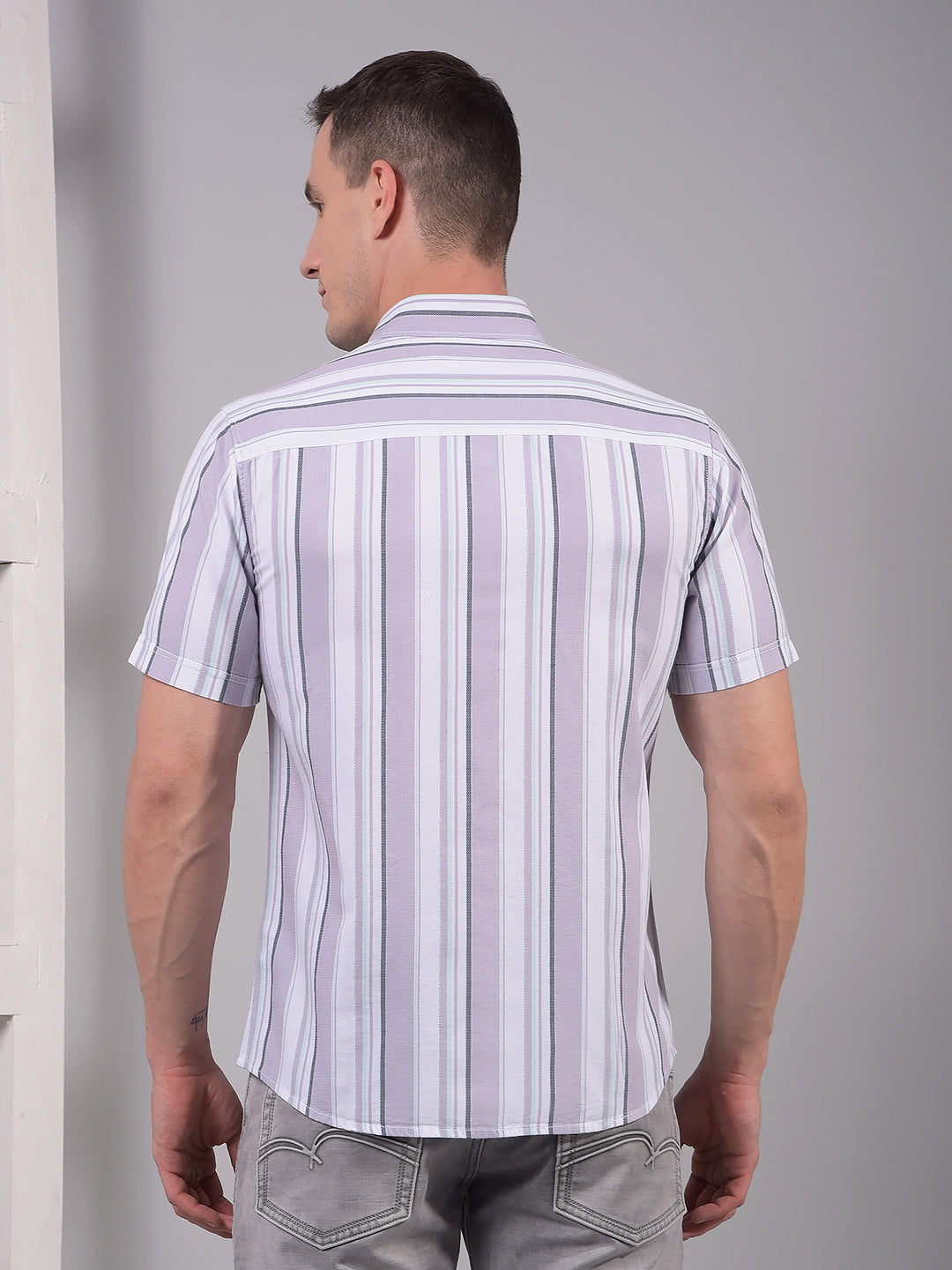 Purple Vertical Stripes 100% Cotton Shirt-Men Shirts-Crimsoune Club