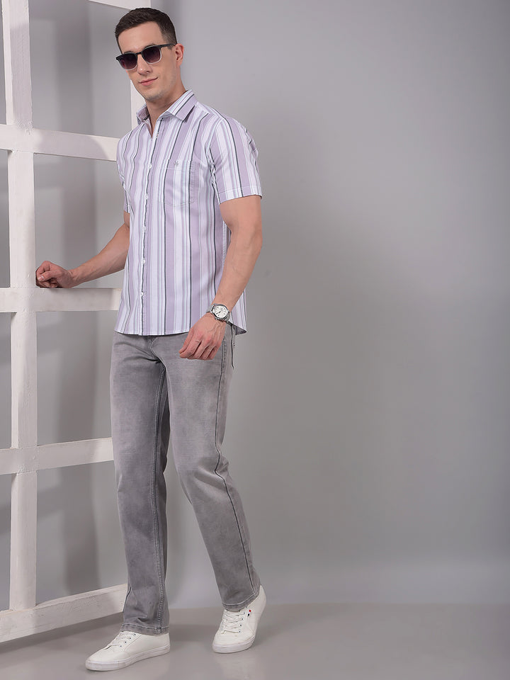 Purple Vertical Stripes 100% Cotton Shirt-Men Shirts-Crimsoune Club