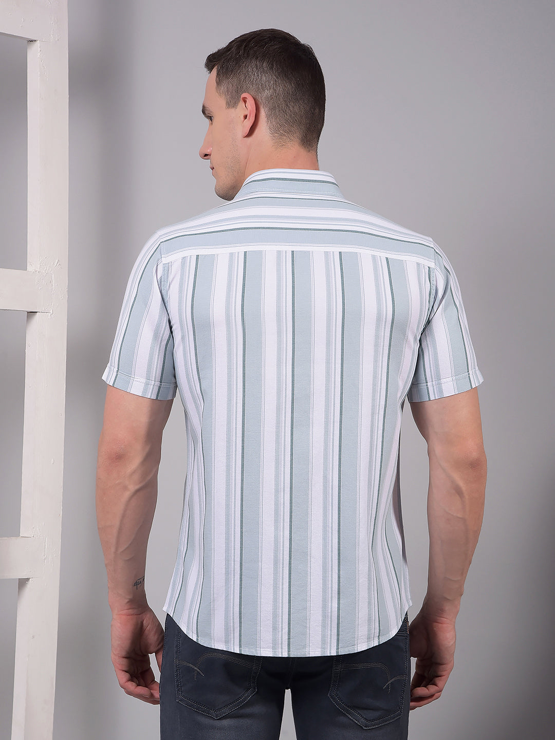Green Vertical Stripes 100% Cotton Shirt-Men Shirts-Crimsoune Club