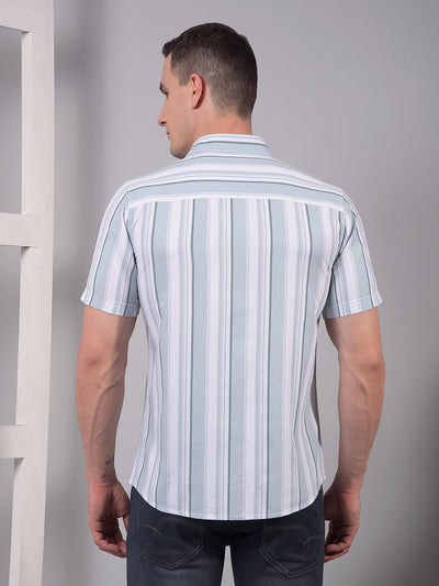 Green Vertical Stripes 100% Cotton Shirt-Men Shirts-Crimsoune Club