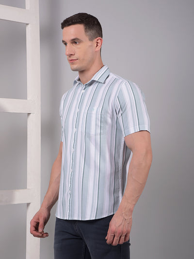 Green Vertical Stripes 100% Cotton Shirt-Men Shirts-Crimsoune Club