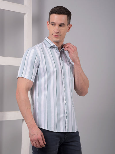 Green Vertical Stripes 100% Cotton Shirt-Men Shirts-Crimsoune Club