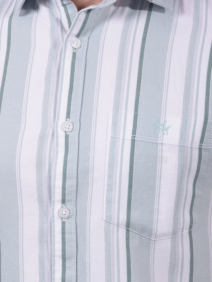 Green Vertical Stripes 100% Cotton Shirt-Men Shirts-Crimsoune Club