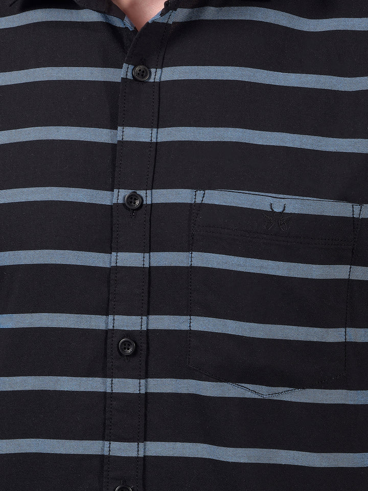 Blue Horizontal Stripes 100% Cotton Shirt-Men Shirts-Crimsoune Club