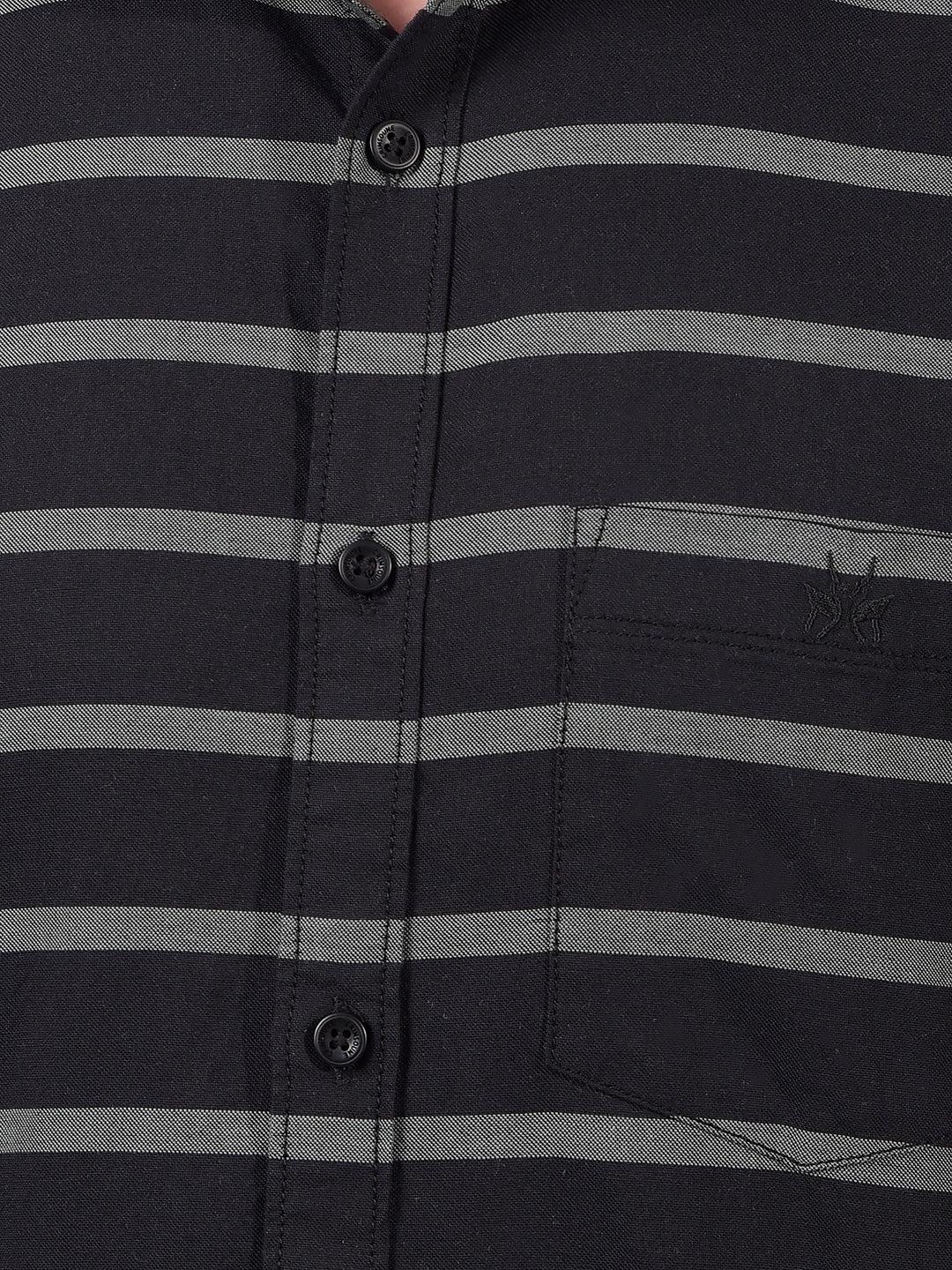 Black Horizontal Stripes Linen Shirt-Men Shirts-Crimsoune Club
