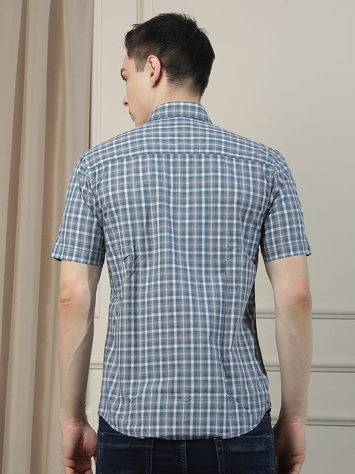 Blue Checked 100% Cotton Shirt-Men Shirts-Crimsoune Club