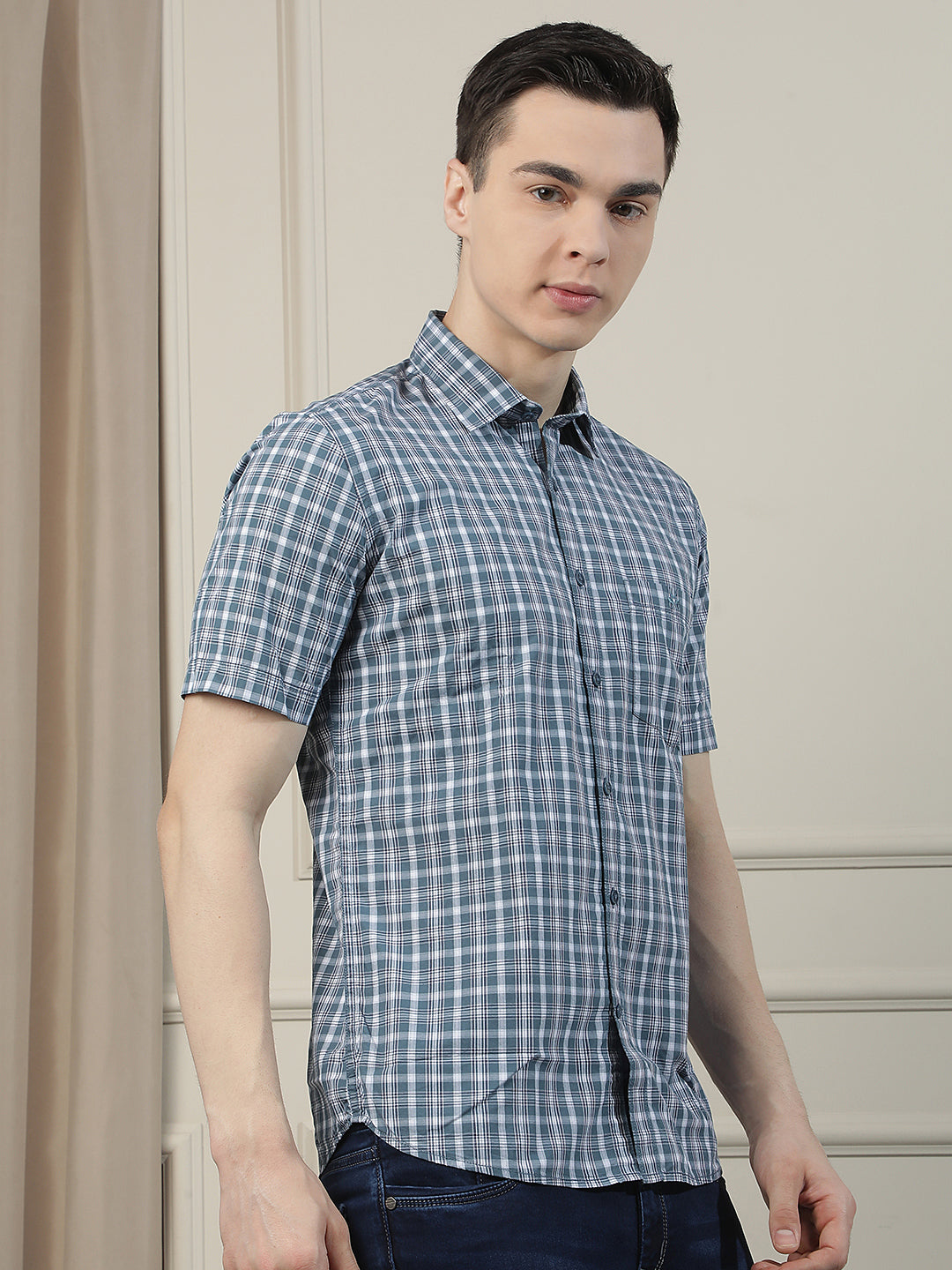 Blue Checked 100% Cotton Shirt-Men Shirts-Crimsoune Club