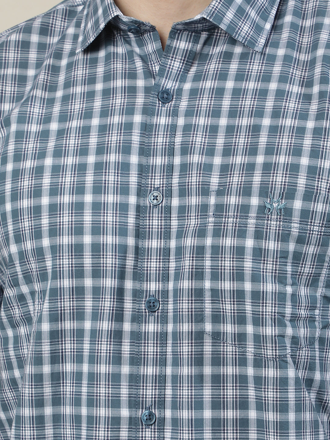 Blue Checked 100% Cotton Shirt-Men Shirts-Crimsoune Club