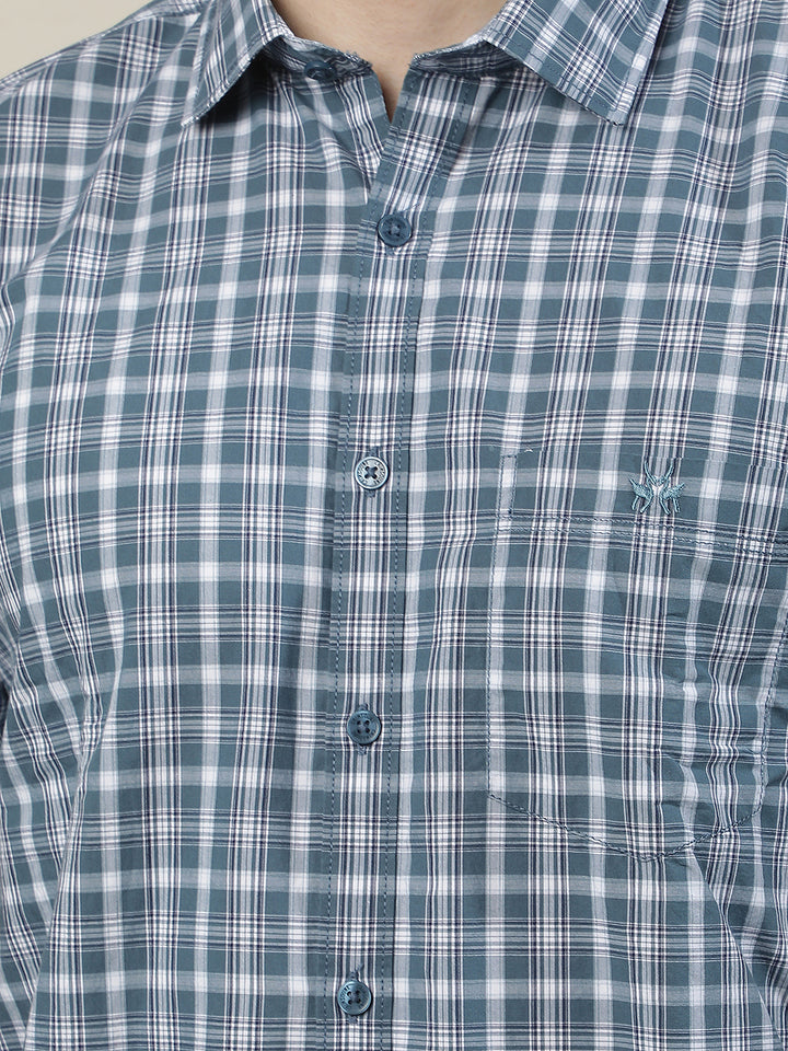 Blue Checked 100% Cotton Shirt-Men Shirts-Crimsoune Club