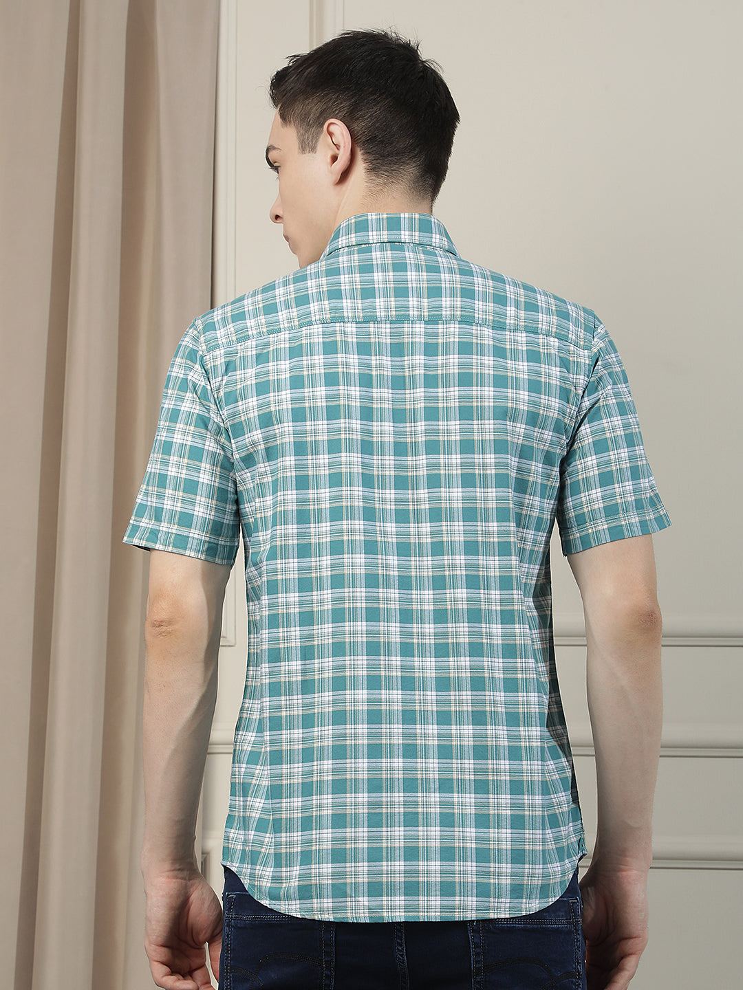 Green Checked 100% Cotton Shirt-Men Shirts-Crimsoune Club