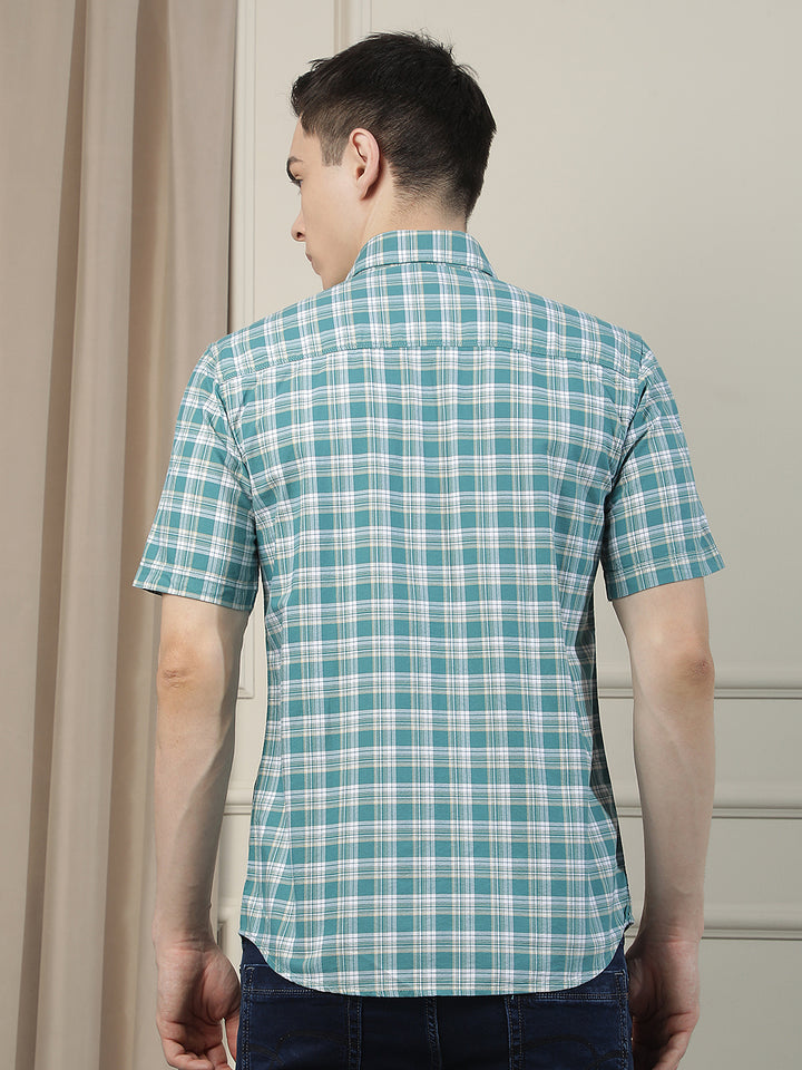 Green Checked 100% Cotton Shirt-Men Shirts-Crimsoune Club