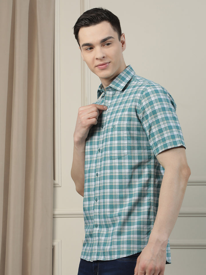Green Checked 100% Cotton Shirt-Men Shirts-Crimsoune Club