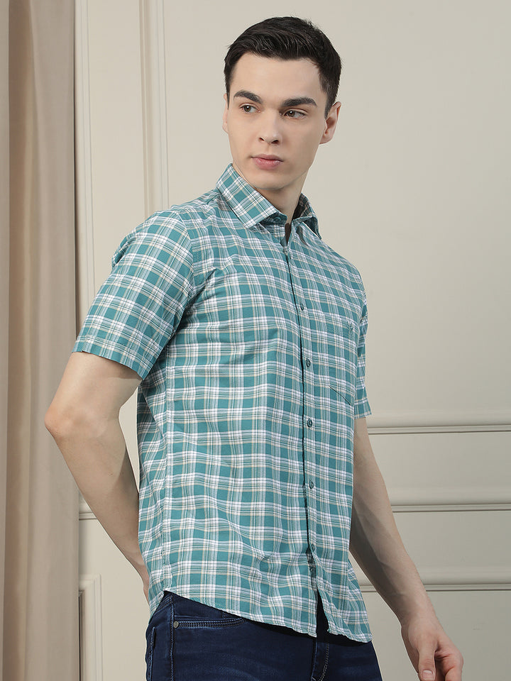 Green Checked 100% Cotton Shirt-Men Shirts-Crimsoune Club