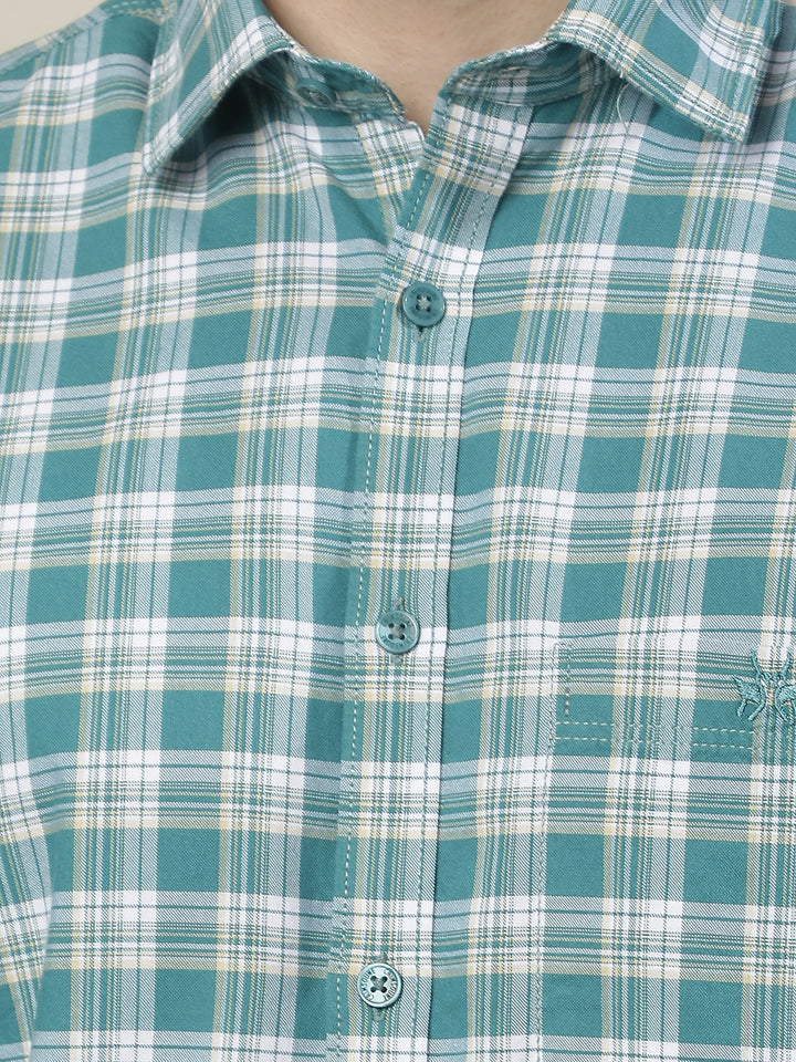 Green Checked 100% Cotton Shirt-Men Shirts-Crimsoune Club