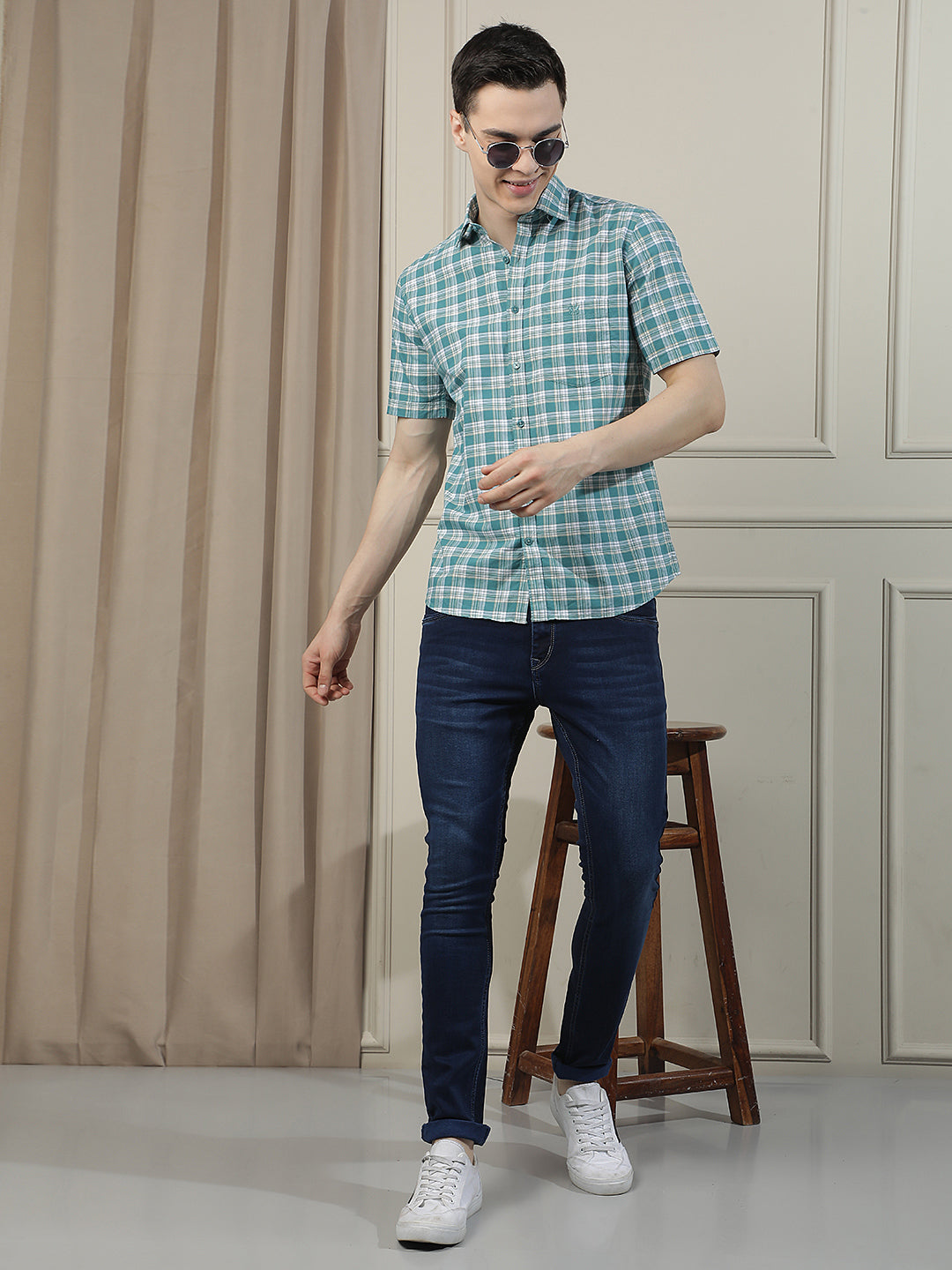 Green Checked 100% Cotton Shirt-Men Shirts-Crimsoune Club