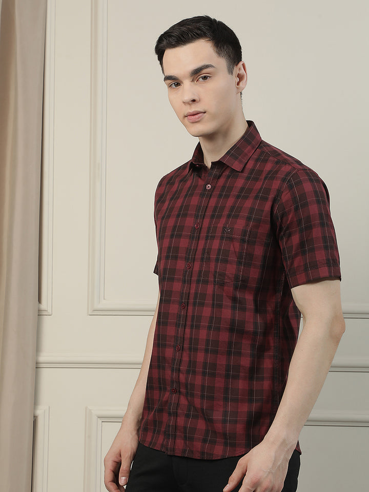 Maroon Checked 100% Cotton Shirt-Men Shirts-Crimsoune Club
